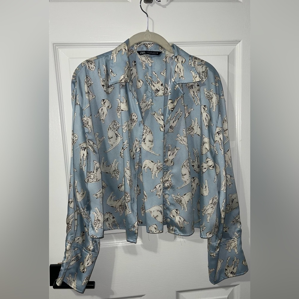Zara Blue Dog Print Button Down